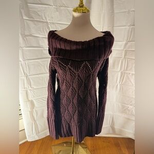 Ana Purple Off-the-Shoulder Sweater with Cable Knit Design and Cowl Neck